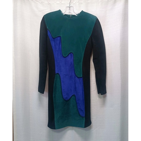 Outerwear By Phoenix Dresses & Skirts - Outerwear By Phoenix Vtg 80'S Green Blue Pig Skin Leather Dress Women's L USA‎